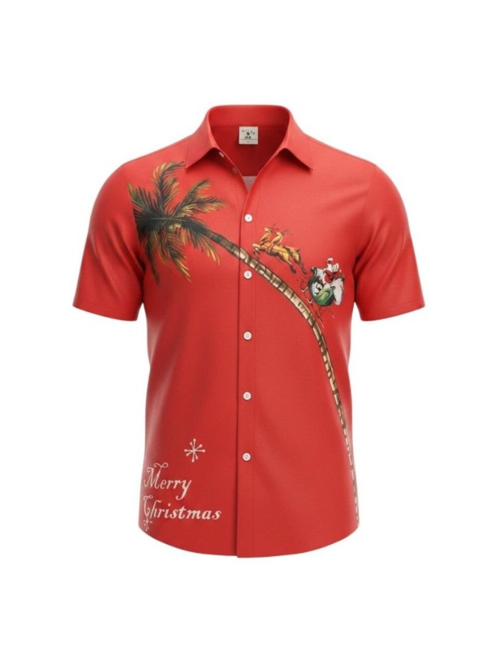 Aloha Mens Red Christmas Hawaiian Shirt Santa Sleigh Palm Tree Button-Up M